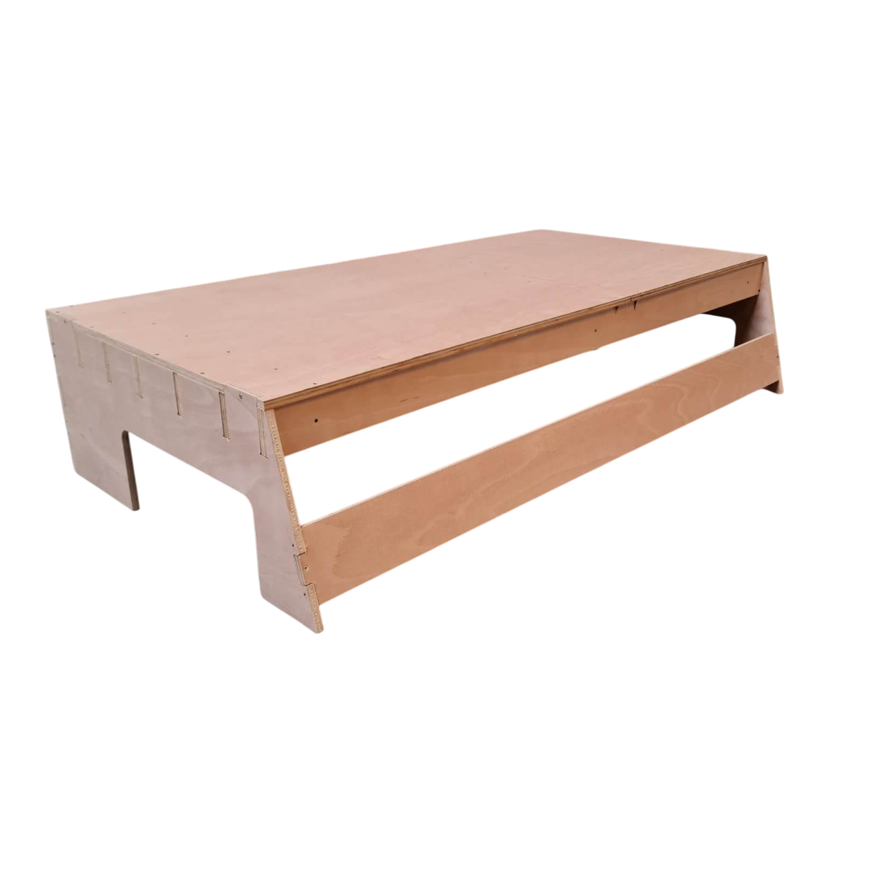 Wooden bed frame on a white background