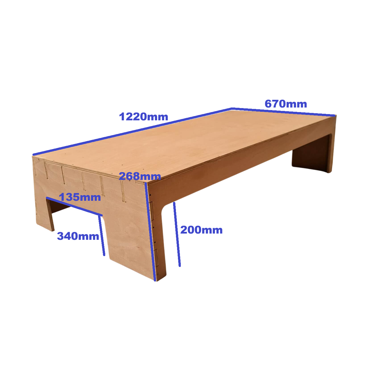 Van False Floor with measurements marked on a white background