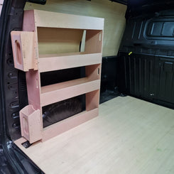 Wooden shelf unit in the back of a Citroen Berlingo