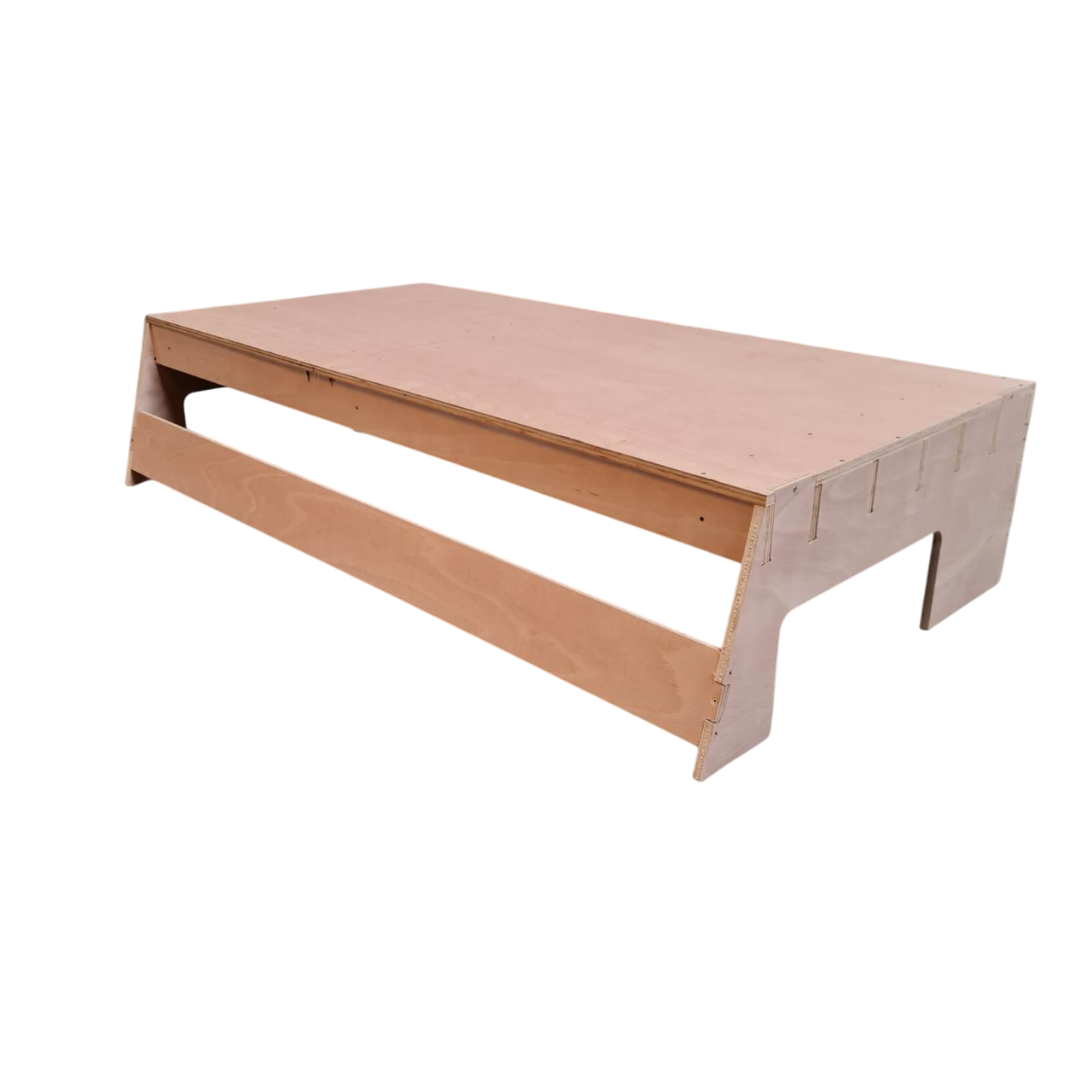 Wooden bed frame on a white background