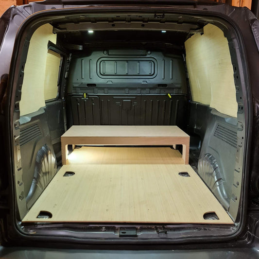 Wooden platform inside a vehicle's cargo are Toyota ProAce City False Floor