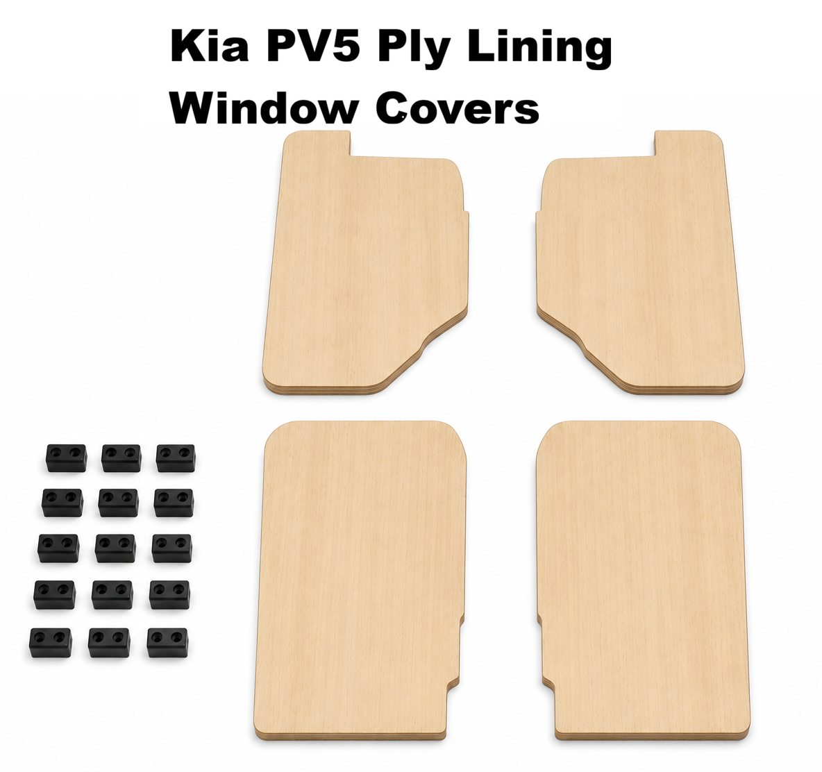 Kia PV5 Ply Lining Window Covers with fasteners on a white background