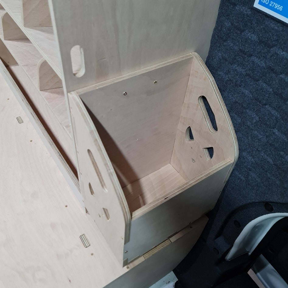 Lightweight plywood racking system for Kia PV5 van interior
