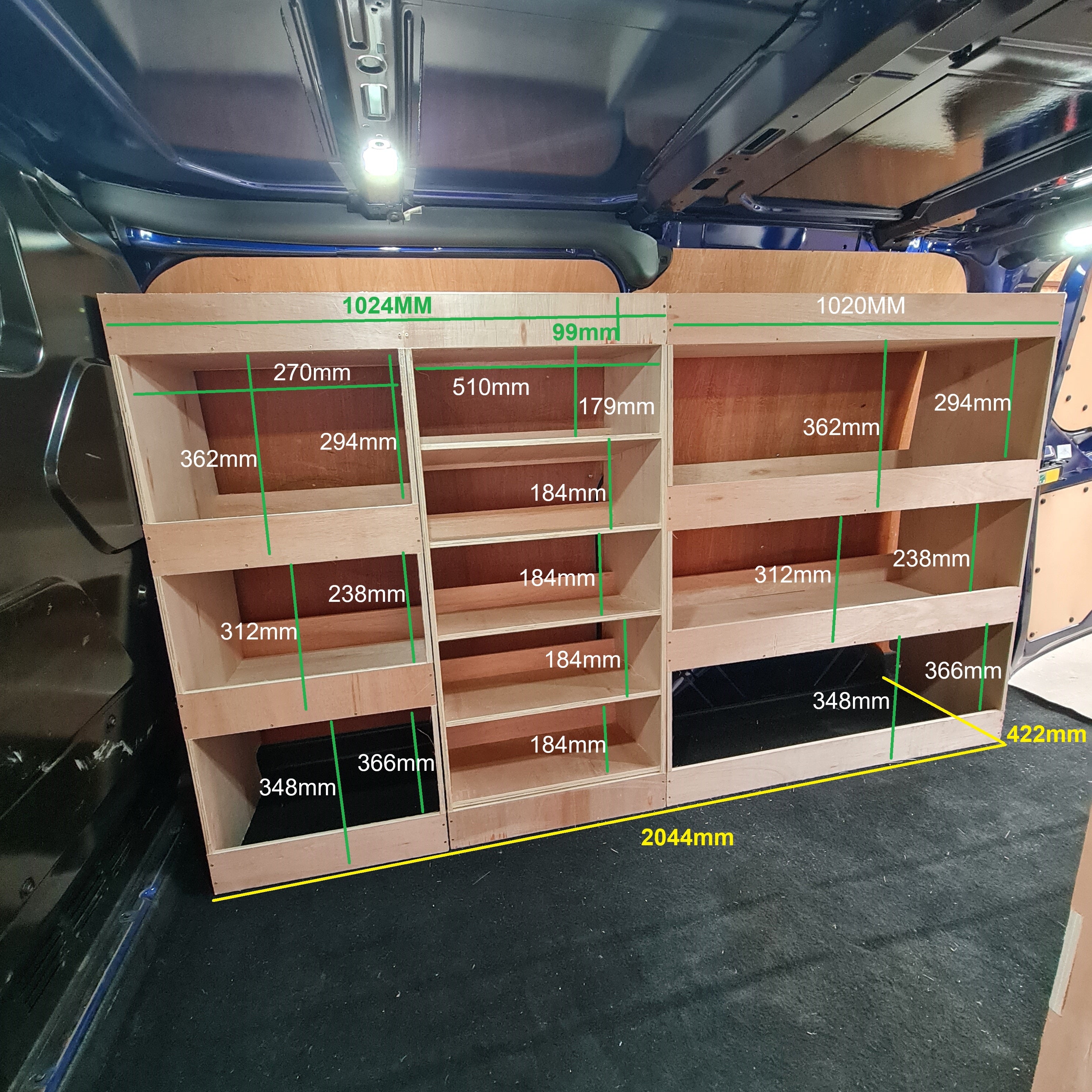 Ford Custom SWB Racking Full driver side storage Super Wide