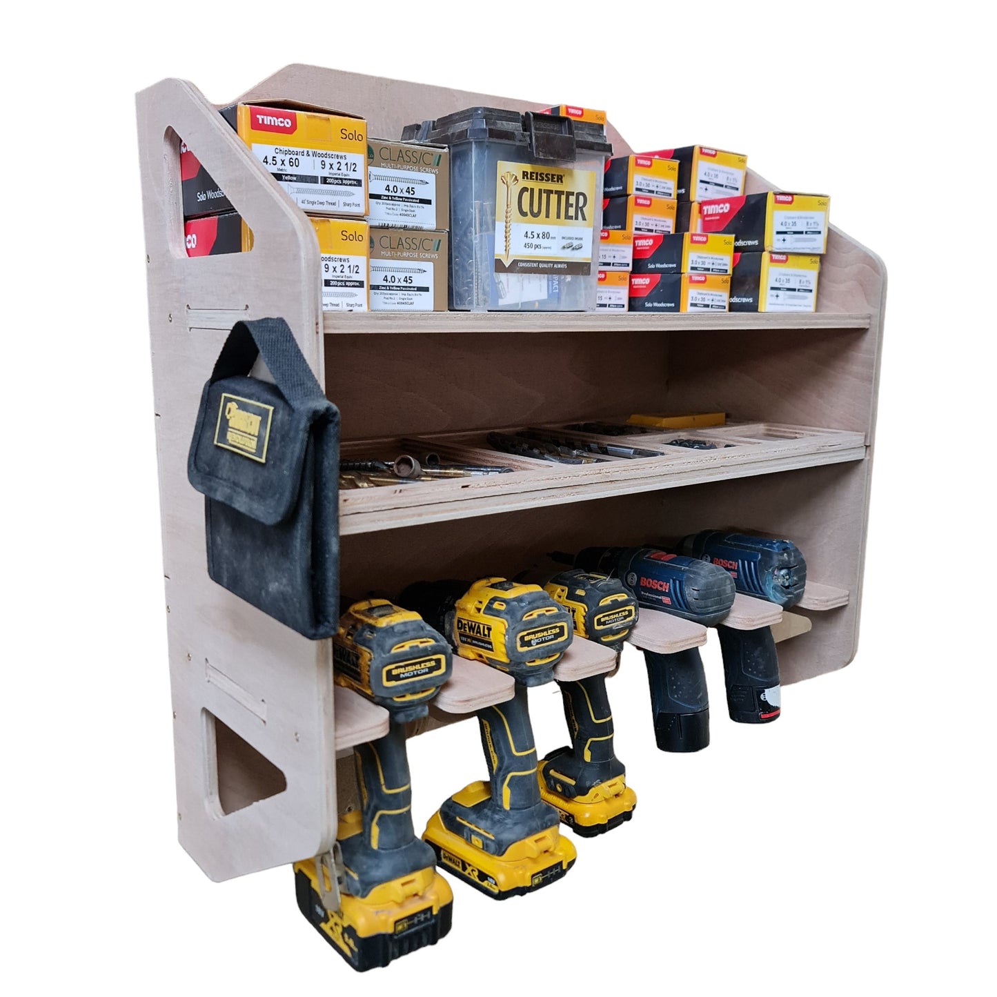 5-Tier Power Tool Rack with Sliding Drill Bit Storage - Wall Mount