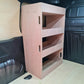 Wooden storage unit in the back of a vehicle