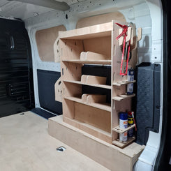 Kia PV5 racking system on raised floor with storage accessories