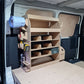 Wooden storage racking Kia PV5 with compartments in a vehicle's cargo area