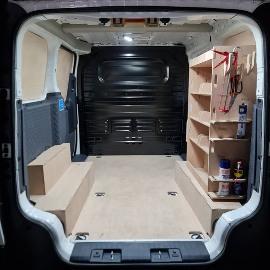 Kia PV5 shelving with spray can and silicone holders