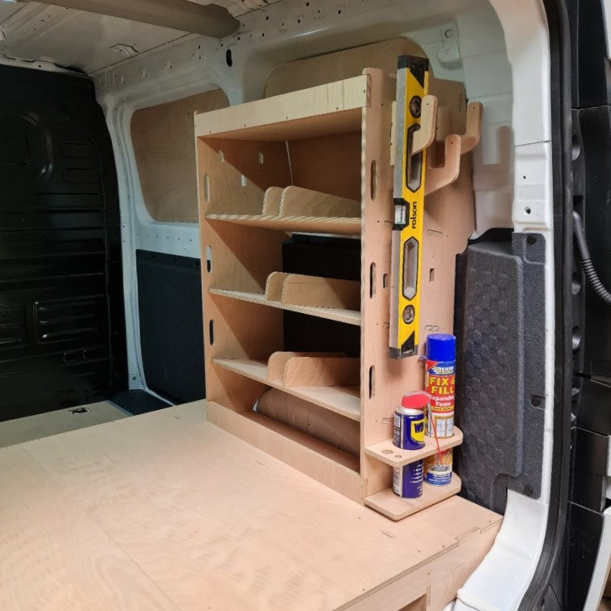 Custom Kia PV5 shelving unit with tool storage compartments