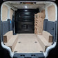 Van interior of Kia PV5 racking system for tool storage