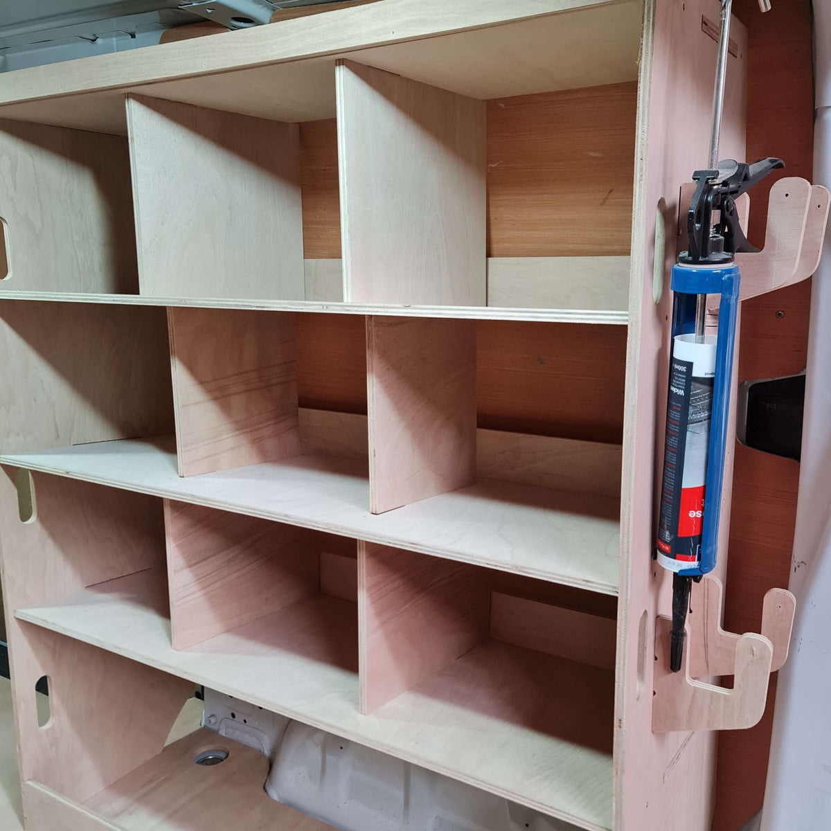 Fiat Scudo van racking with 9-container Euro box storage.