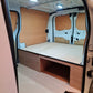 Close‑up of plywood construction on Fiat Scudo raised platform