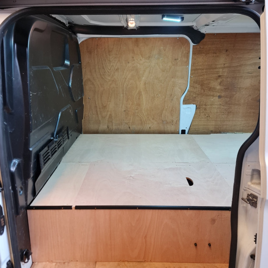 Ford Custom false floor with drawer system installed in van
