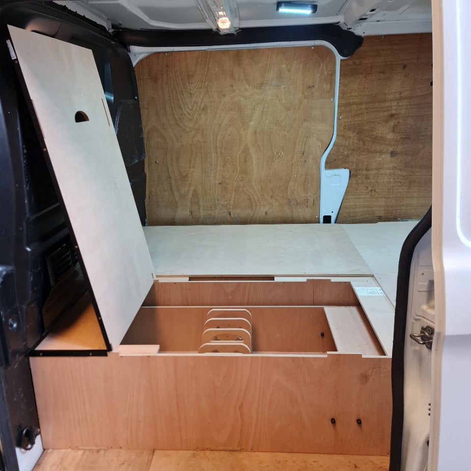 Ford Custom van false floor with heavy-duty drawer storage