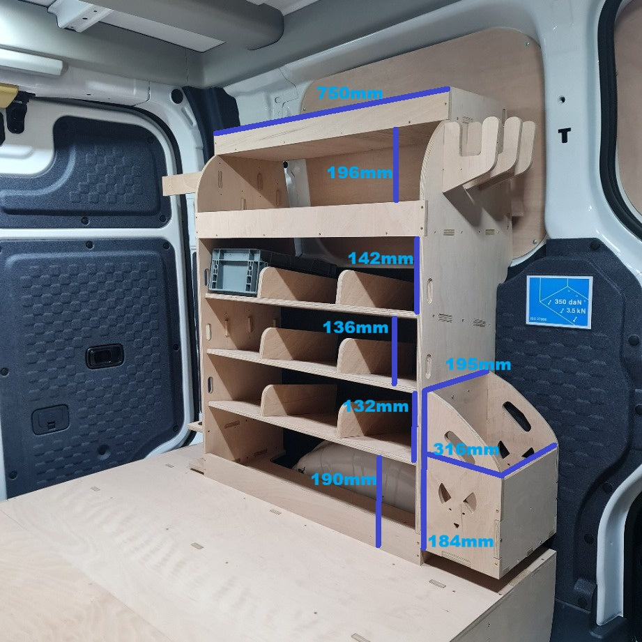 Kia PV5 van racking system installed on raised floor