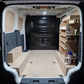 Custom Kia PV5 racking with storage boxes and holders. Durable, lightweight and easy to install