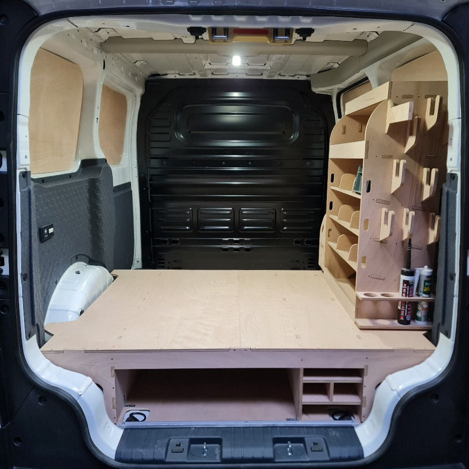 Driver side Kia PV5 racking setup with organised tools