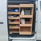 Rear view of the super‑wide racking installed in Toyota Proace