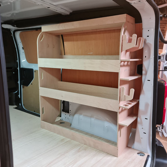 Toyota Proace 12mm plywood van racking system, strong lightweight and suitable for daily professional use.