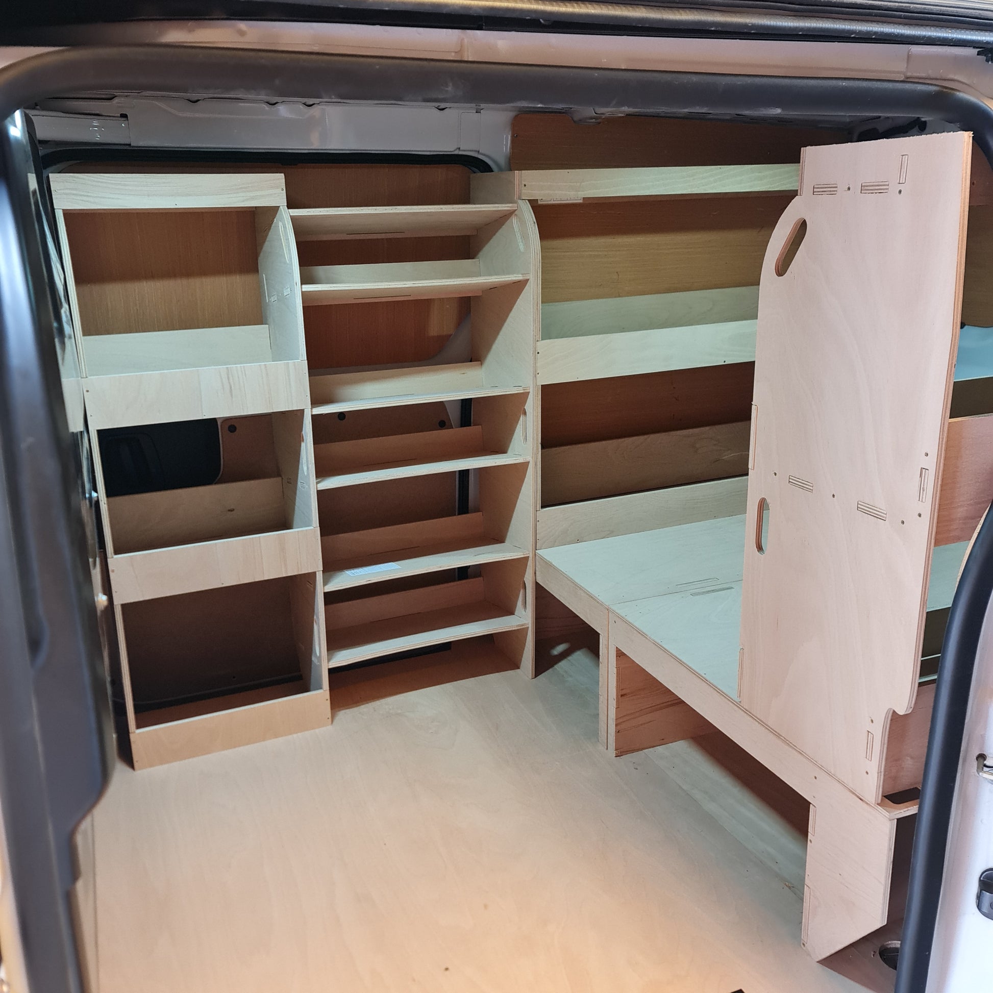 Passenger side Toyota Proace van racking shelving unit for tools, equipment and trade storage