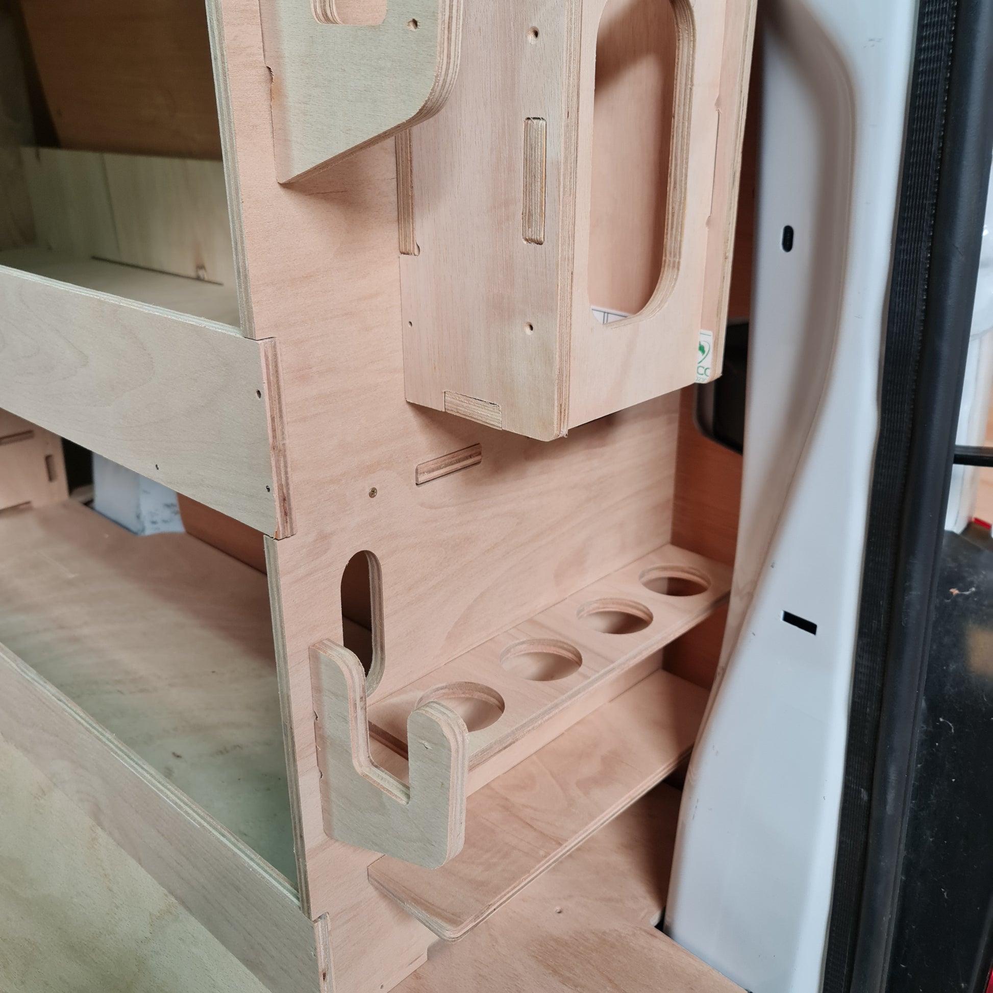 Toolbox rack securely mounted onto the Toyota Proace false floor