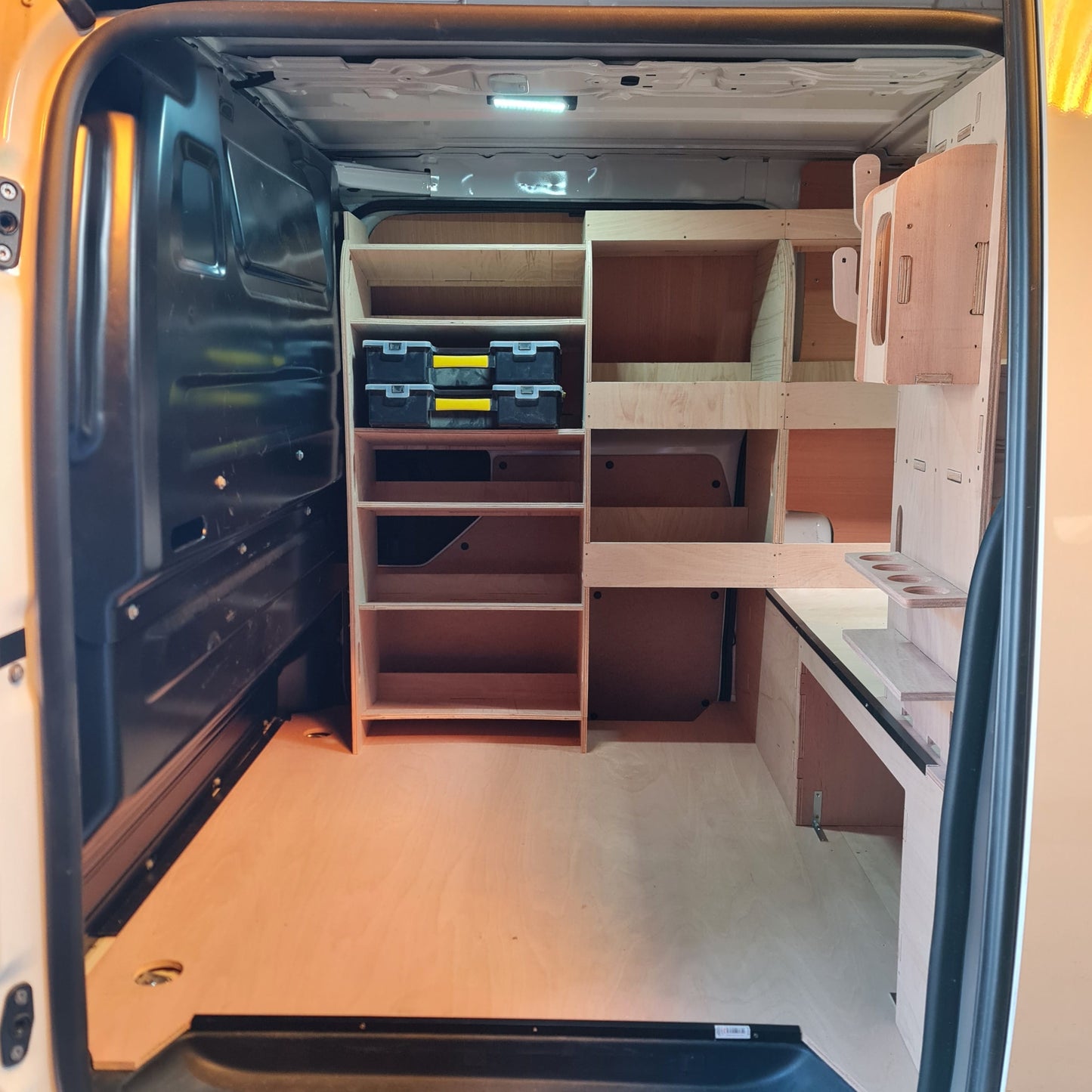 Passenger‑side tool storage shelving fitted in Toyota Proace MWB