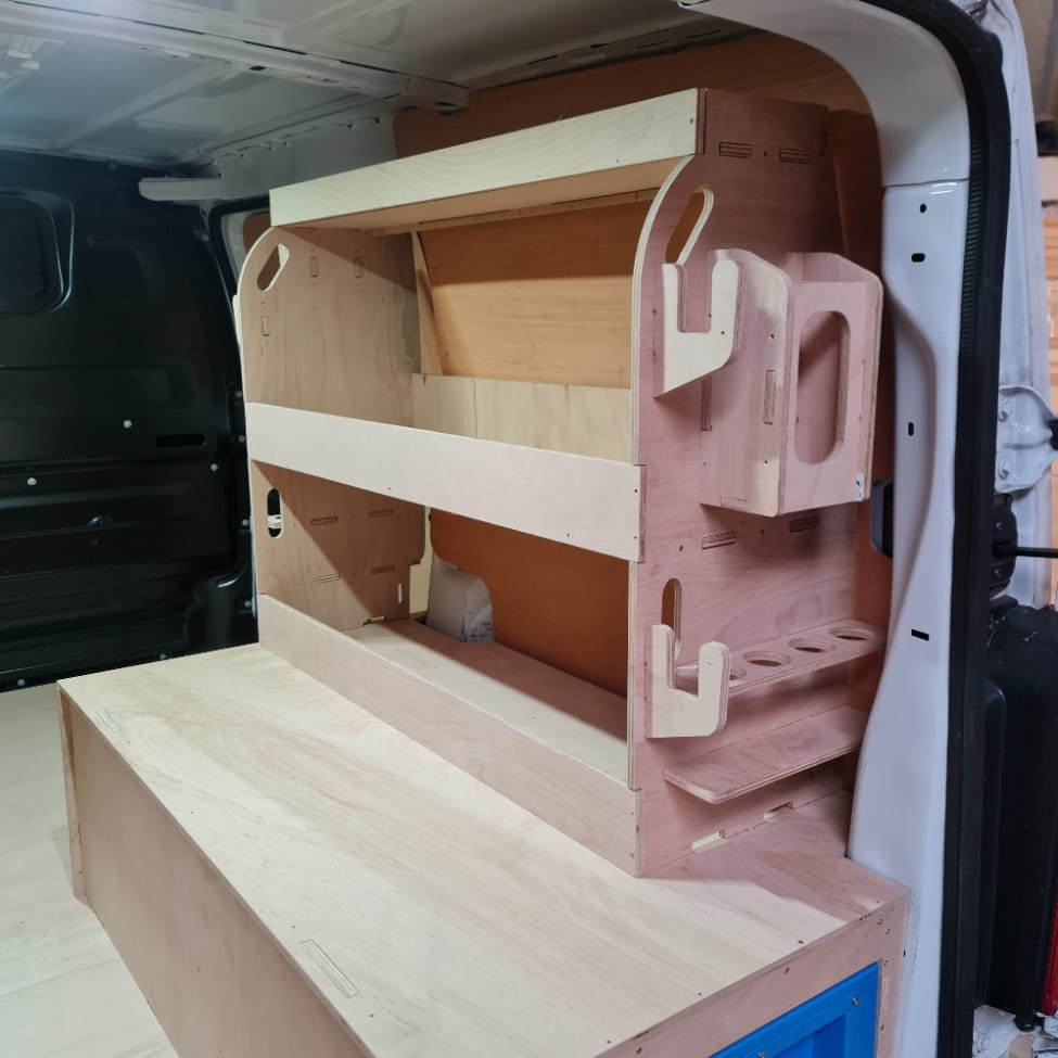 Rear view of Toyota Proace MWB false floor and racking Set 16