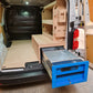 Side view of Toyota Proace MWB racking system with raised floor, Set 9