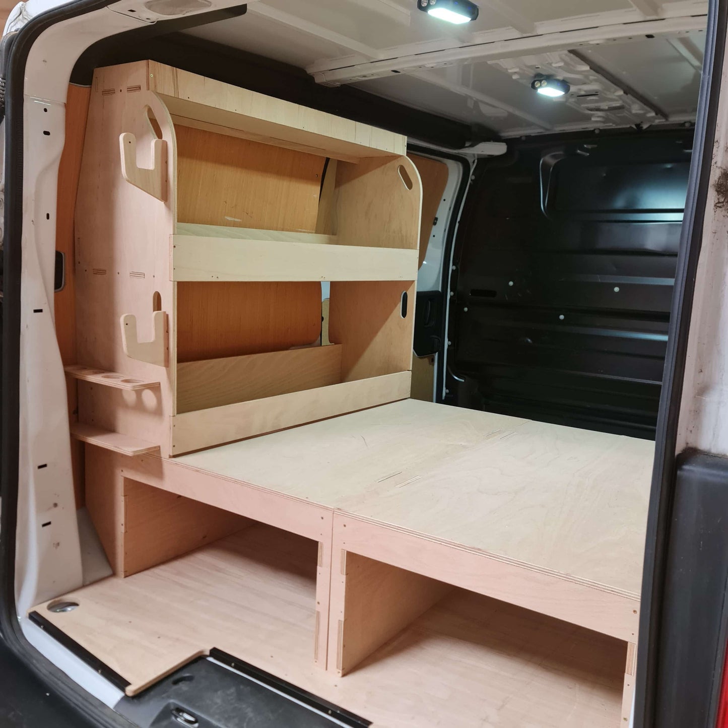 Toyota Proace raised floor with side racking, suitable for SWB Compact, MWB Standard and LWB Long models