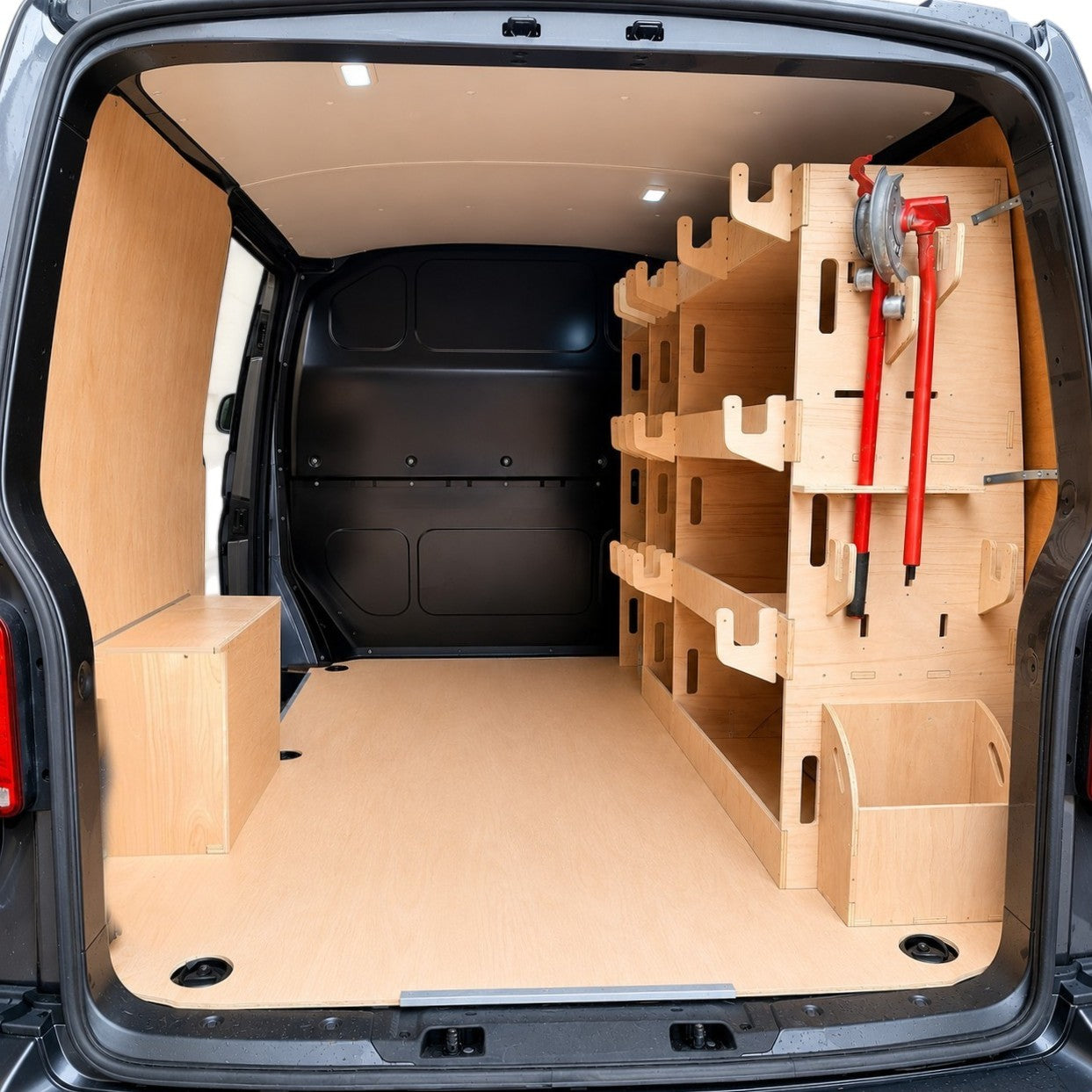Tool storage layout on Toyota Proace full driver side racking
