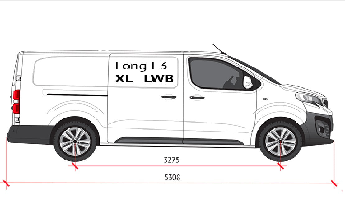 Driver and passenger side racking overview inside Toyota Proace