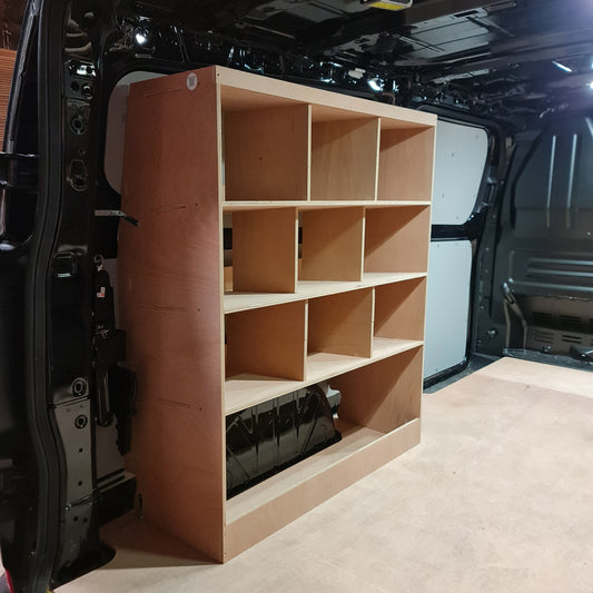 Toyota Proace Euro container storage racking for 20L stacking boxes, designed for organised van tool and parts storage
