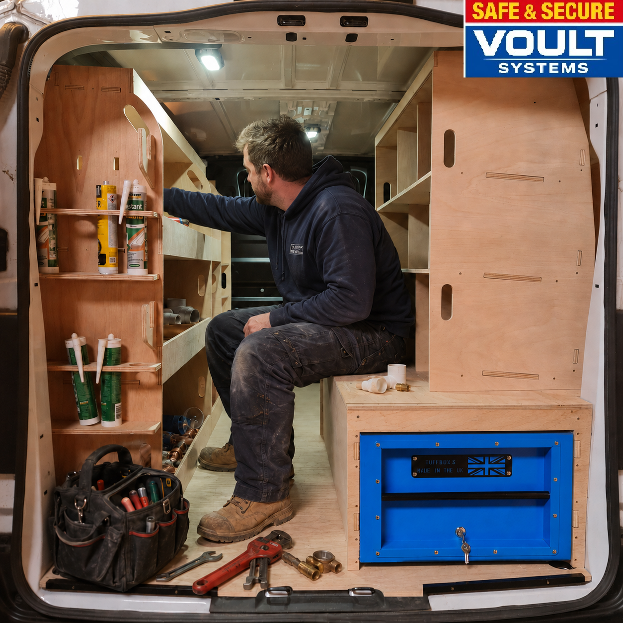 Vauxhall Vivaro Van Vault compatible raised false floor with plywood racking system
