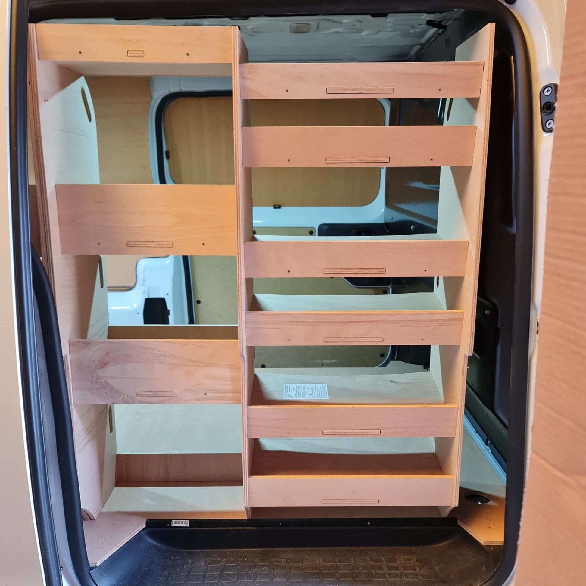 Vauxhall Vivaro underfloor storage with Euro box racking for tools and trade equipment