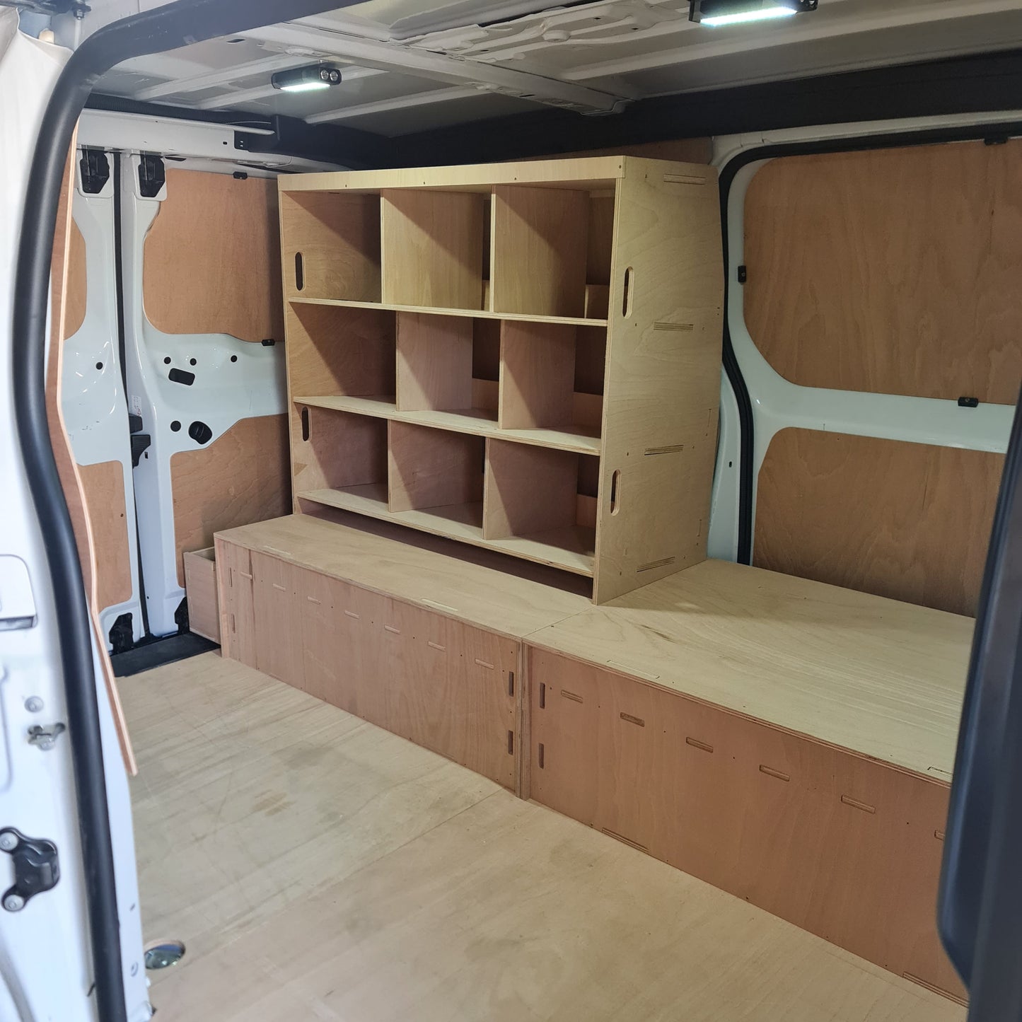 Vauxhall Vivaro plywood false floor with full-length drawer storage