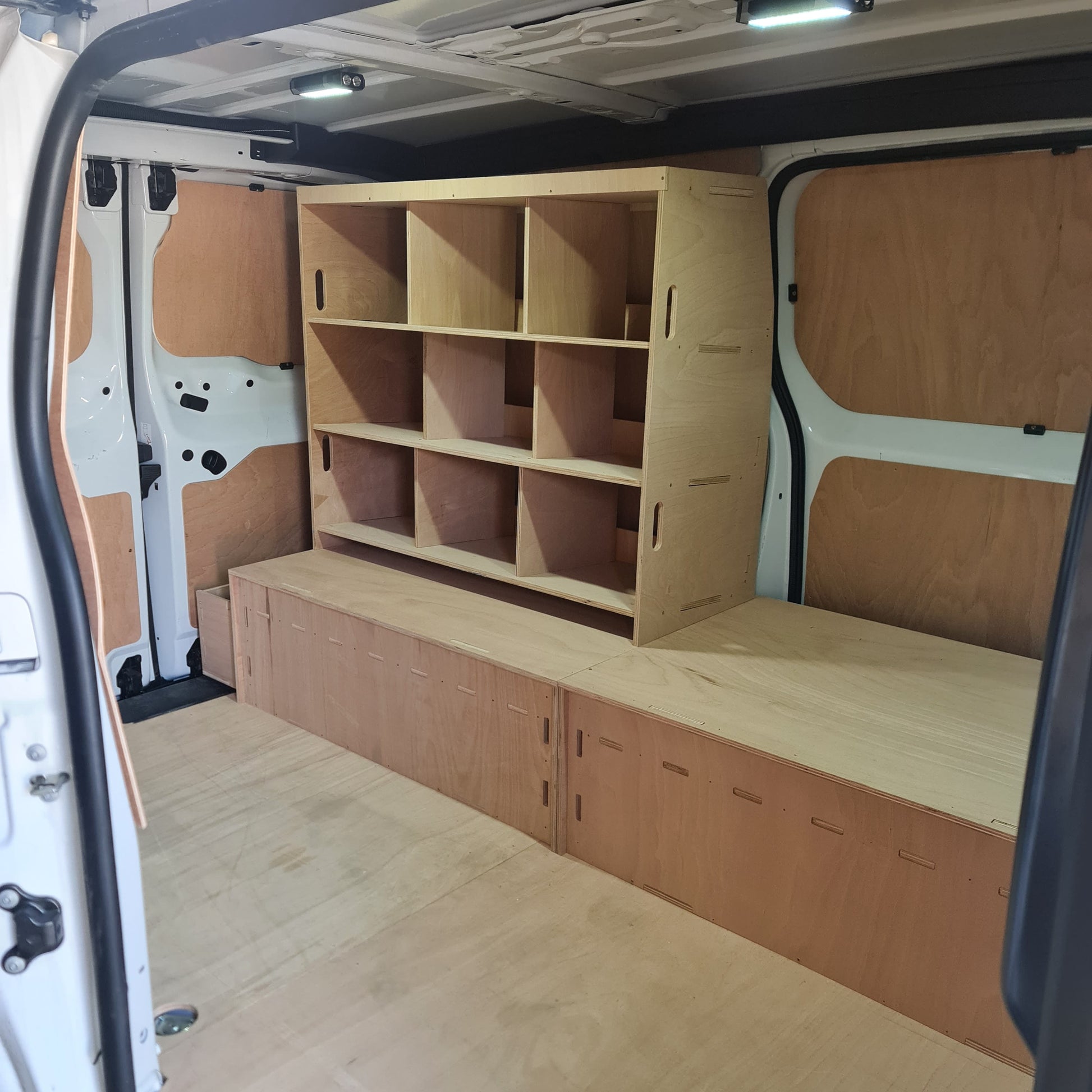 Vauxhall Vivaro plywood false floor with full-length drawer storage