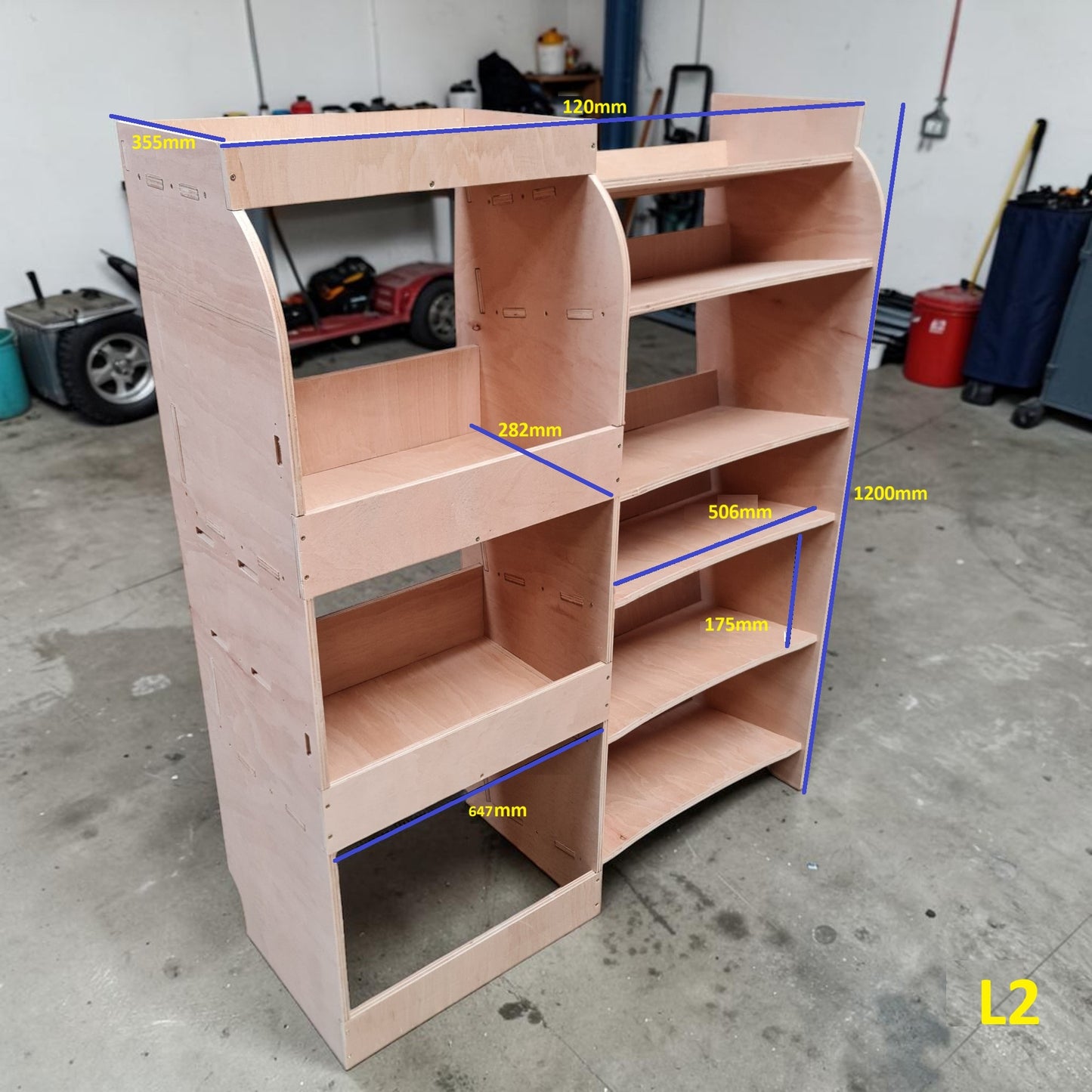 Vauxhall Vivaro racking set with silicone and caulk tube storage for trade van organisation