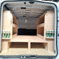 Complete installed racking system showing fully organised mobile workshop setup inside van