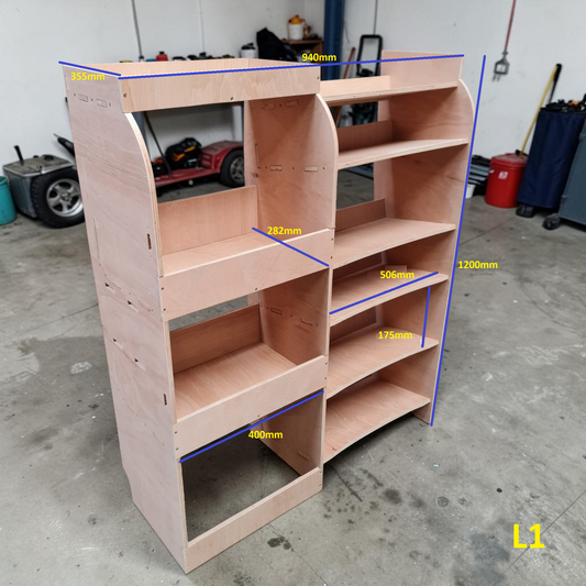 Vauxhall Vivaro plywood van shelves for power tools, hand tools, fixings and equipment