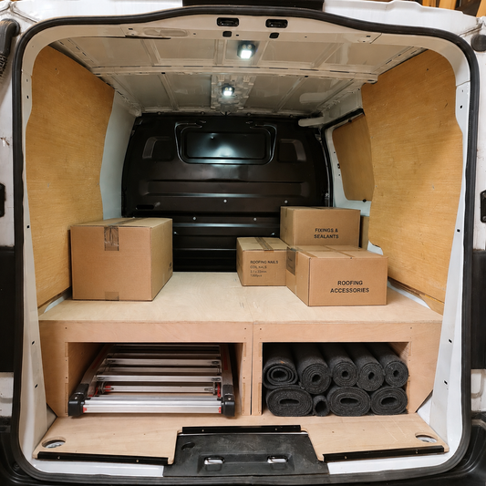 Vauxhall Vivaro raised false floor made from plywood for tools, fittings and work equipment