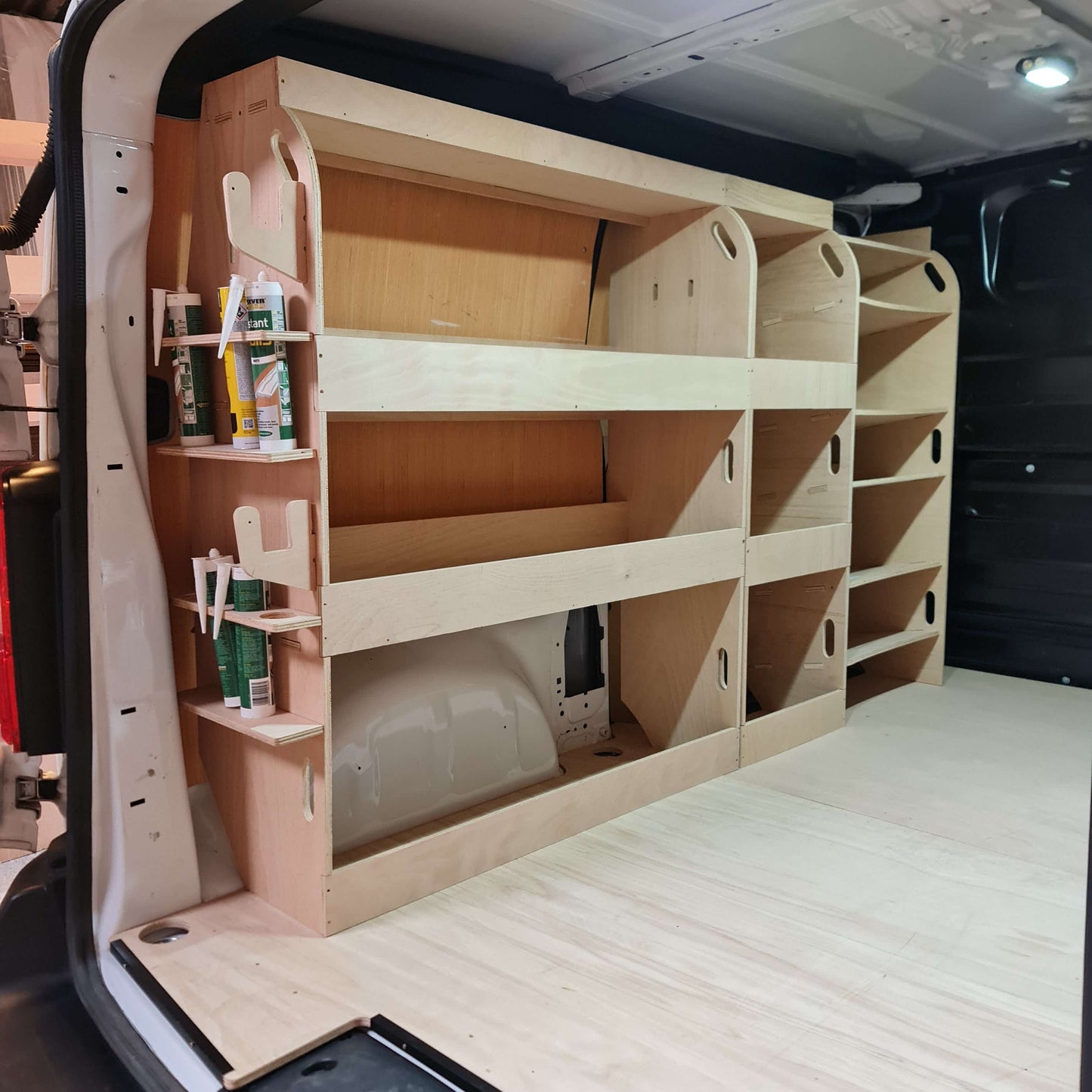 Vauxhall Vivaro van racking with silicone tube storage for 8 tubes and tool organisation