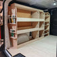Vauxhall Vivaro tool and drill storage racking with plywood shelves, hooks and tube storage