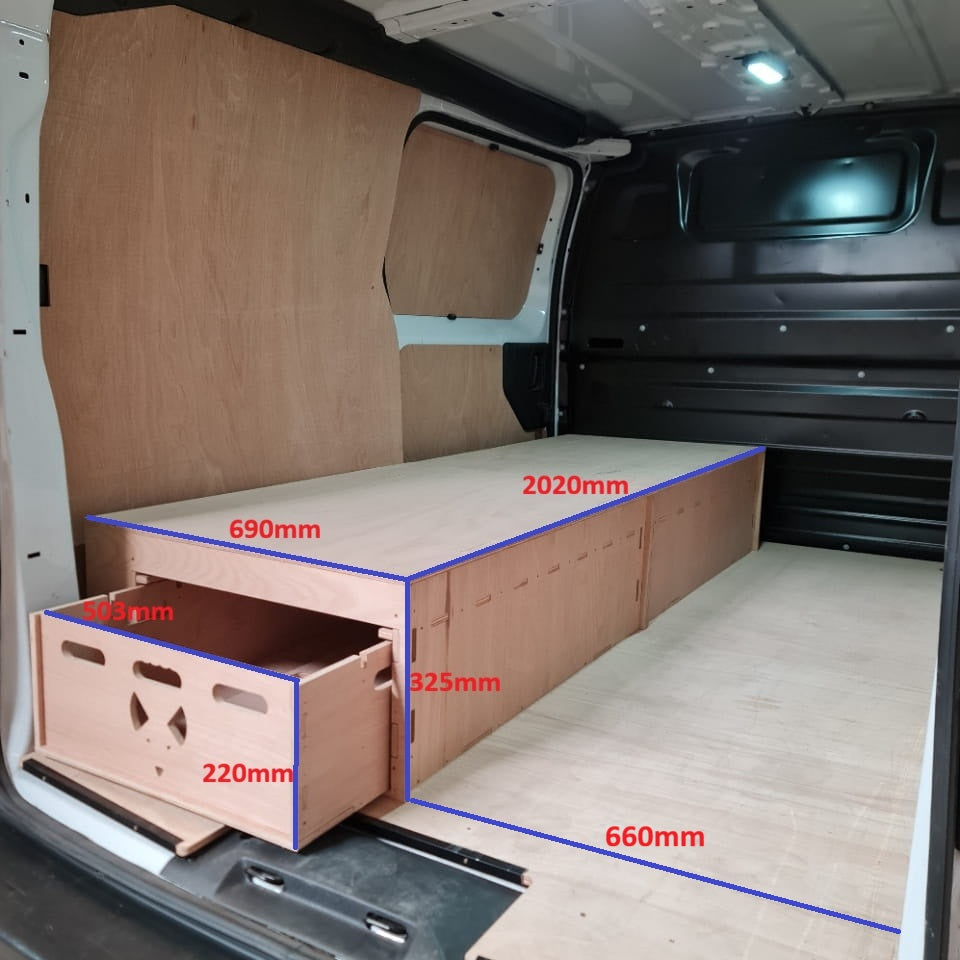 Vauxhall Vivaro plywood box racking with full-length drawer false floor