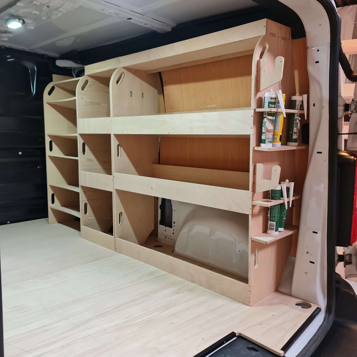 Vauxhall Vivaro side racking with raised false floor for tool and material storage